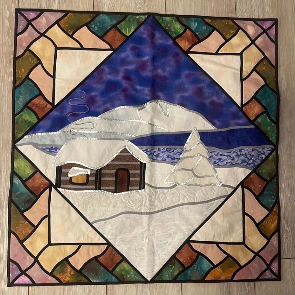 New handmade winter quilt wall hanging - log cabin, holiday, gift